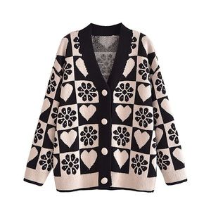 Heart Jacquard Knit Cardigan